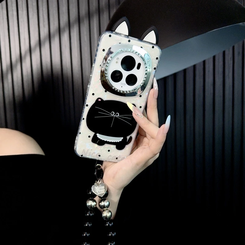 适用荣耀magic6pro手机壳新款magic6套honor可爱波点黑猫耳朵女款