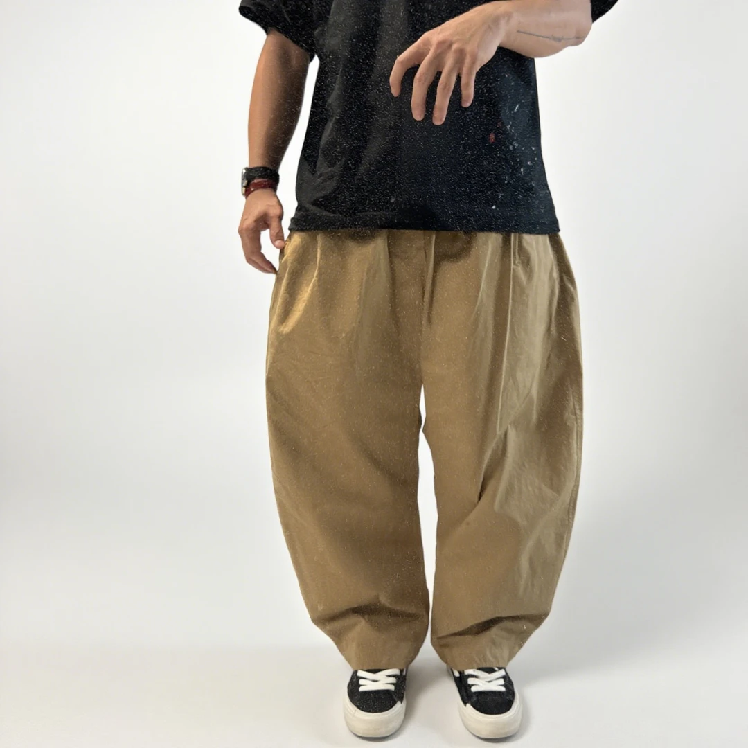 FINCHFIRE卡其弯刀懒人裤百搭夏休闲黑色复古宽松裤子柳叶弯刀裤