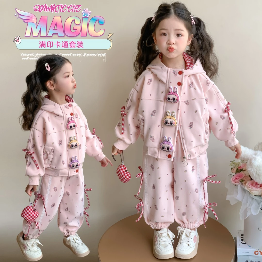 女童套装春秋款2025新款卡通巨好看儿童女宝宝休闲时髦两件套秋装