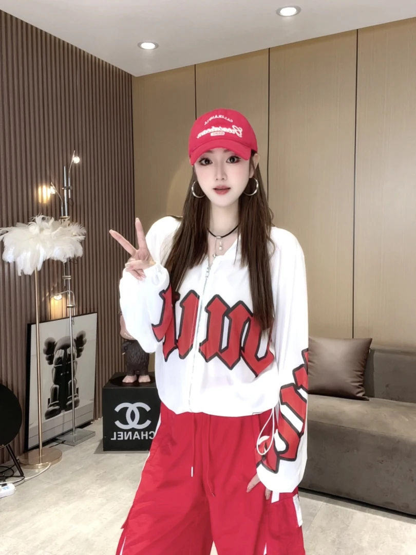 DA9095 字母印花连帽网纱外套 夏季薄款时尚休闲宽松百搭外套防晒