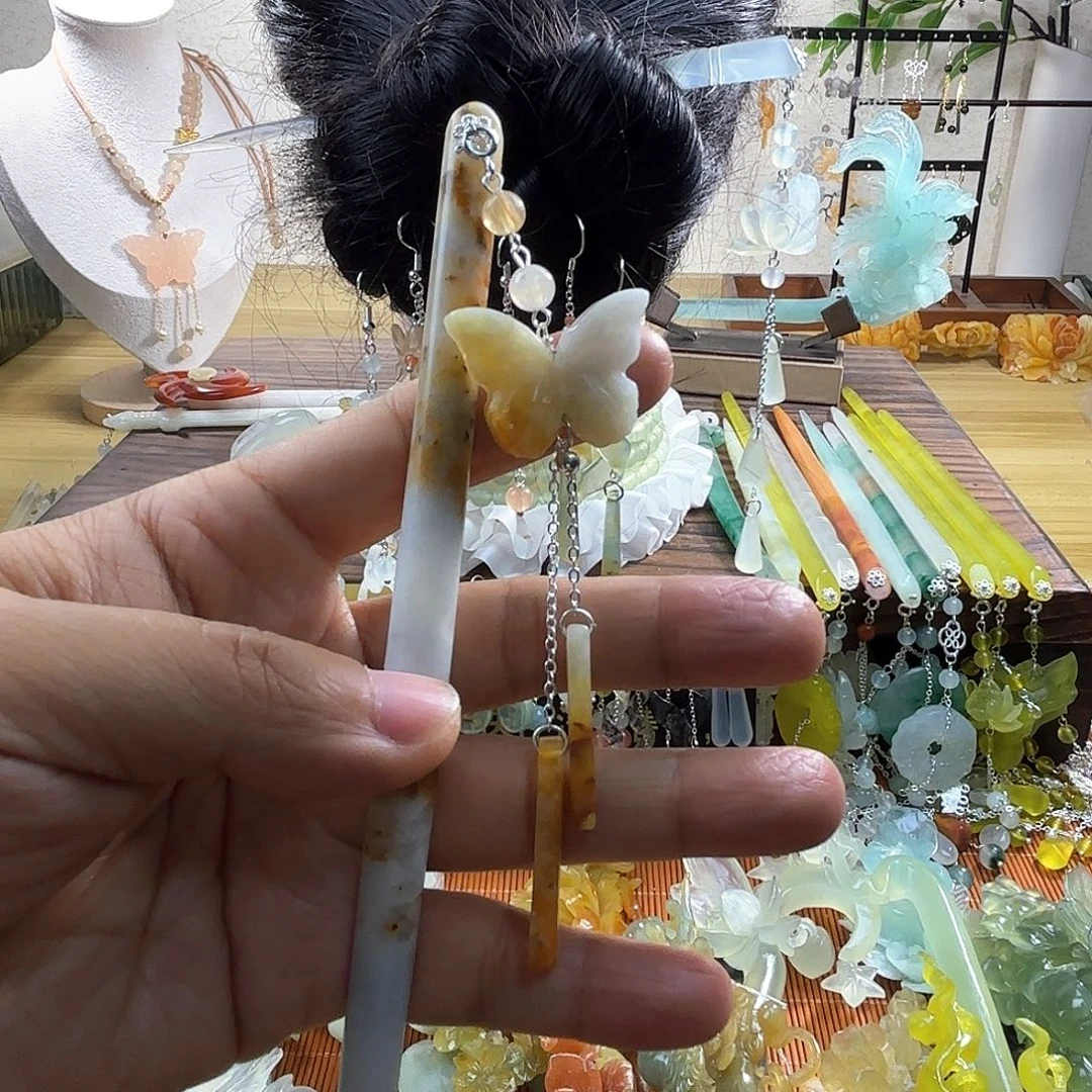 蛇纹石玉合金发饰