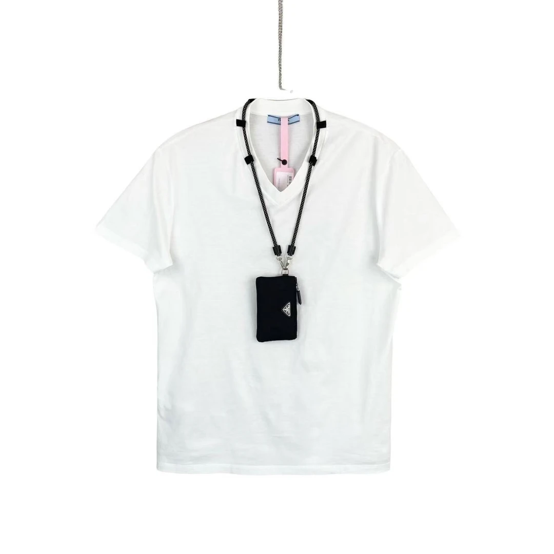 99新 Prada/普拉达  pp874 白色三角标挂脖荷包短袖T恤 S码