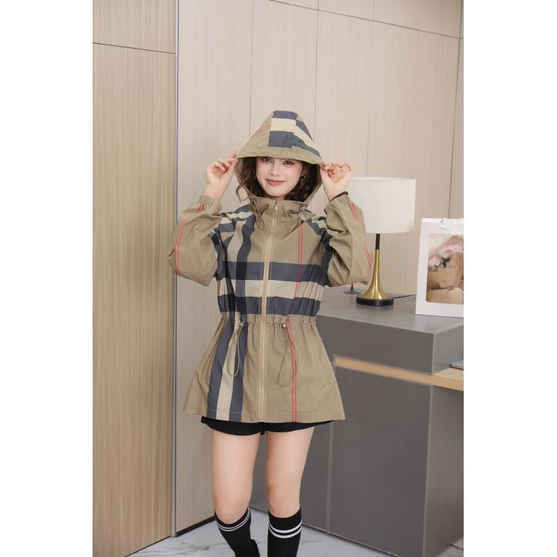 编码【B40】2025新款条纹格子防晒抽绳收腰连帽遮阳外套-W002