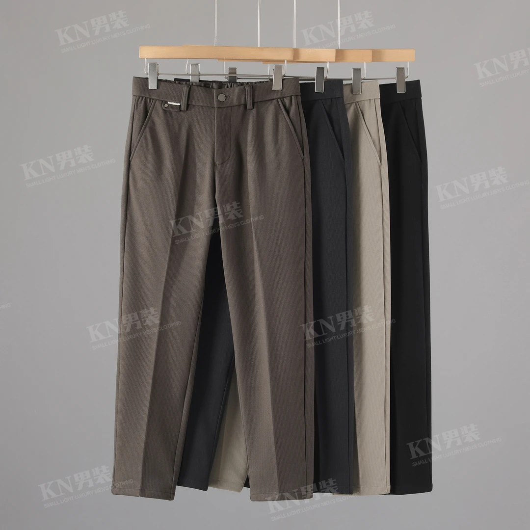 【断码五折】冬季重磅坑条纹肌理感直筒毛呢裤加厚保暖百搭男长裤