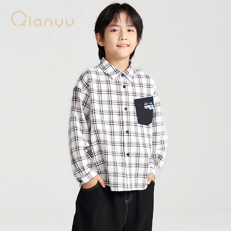 Qianyu/千与男童春秋时尚休闲格纹长袖衬衫纯棉舒适透气Q32511407