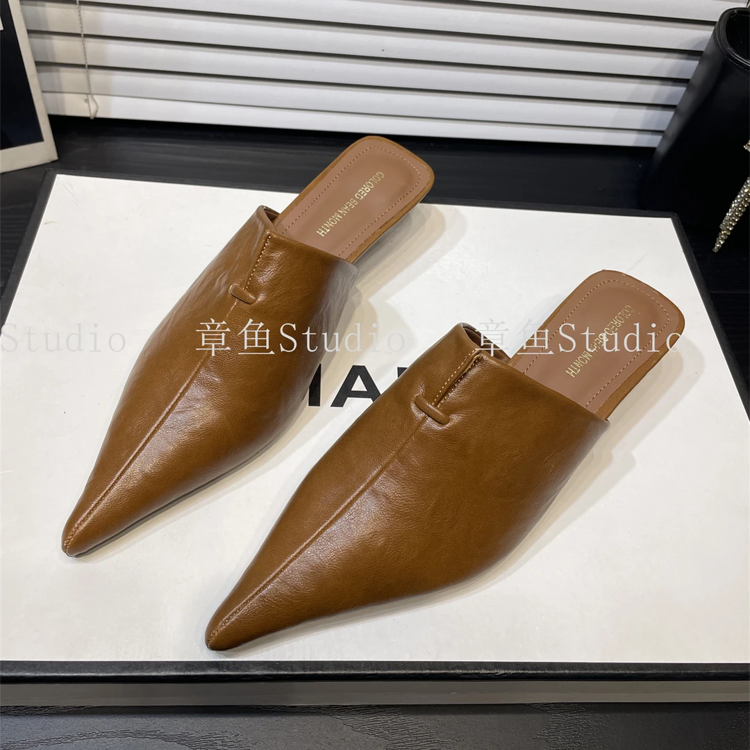 极简风2025新款尖头细跟高跟凉拖鞋穆勒鞋猫跟包头半拖鞋女外穿