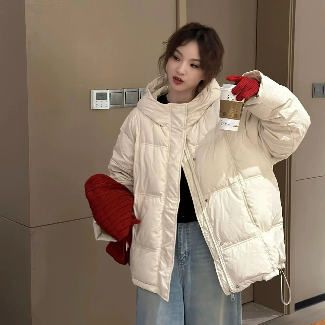 欧版连帽加厚保暖羽绒服2024冬新宽松简约百搭加厚宽松显瘦外套
