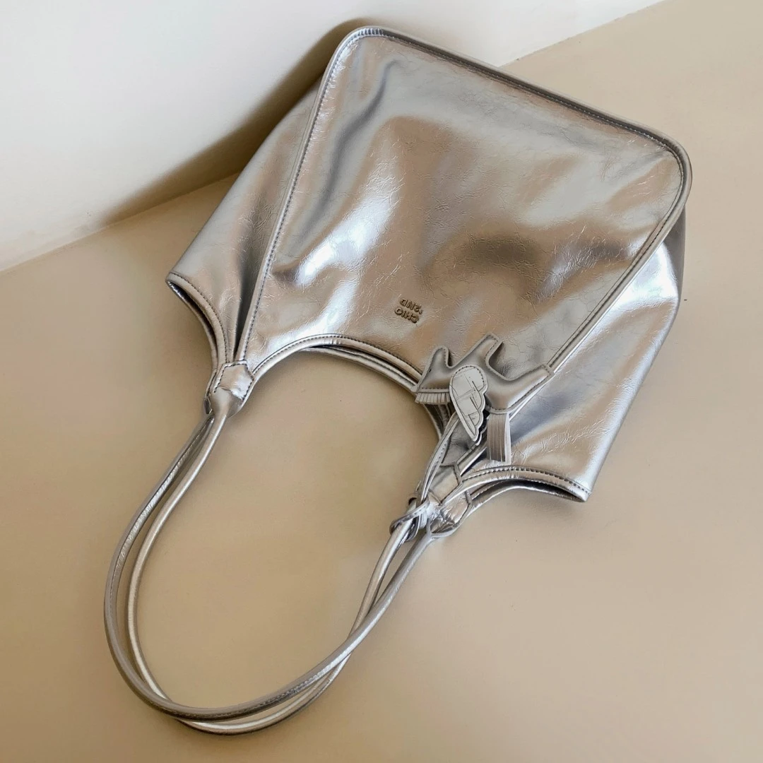 南风Chio2nd 托特包包女银色质感通勤手提单肩大包