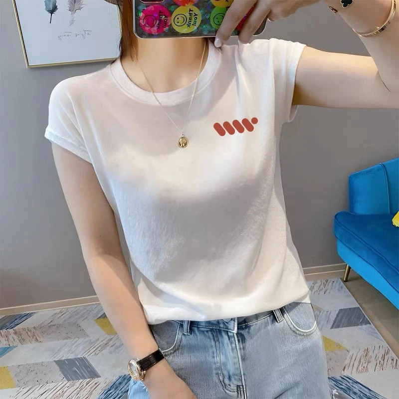 2025夏季新款女式简约百搭显瘦圆领雪花棉T恤韩版时尚减龄款短袖