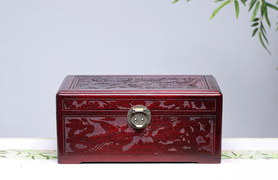 血檀龙凤珠宝箱（双层）高档工艺品复古方形礼盒