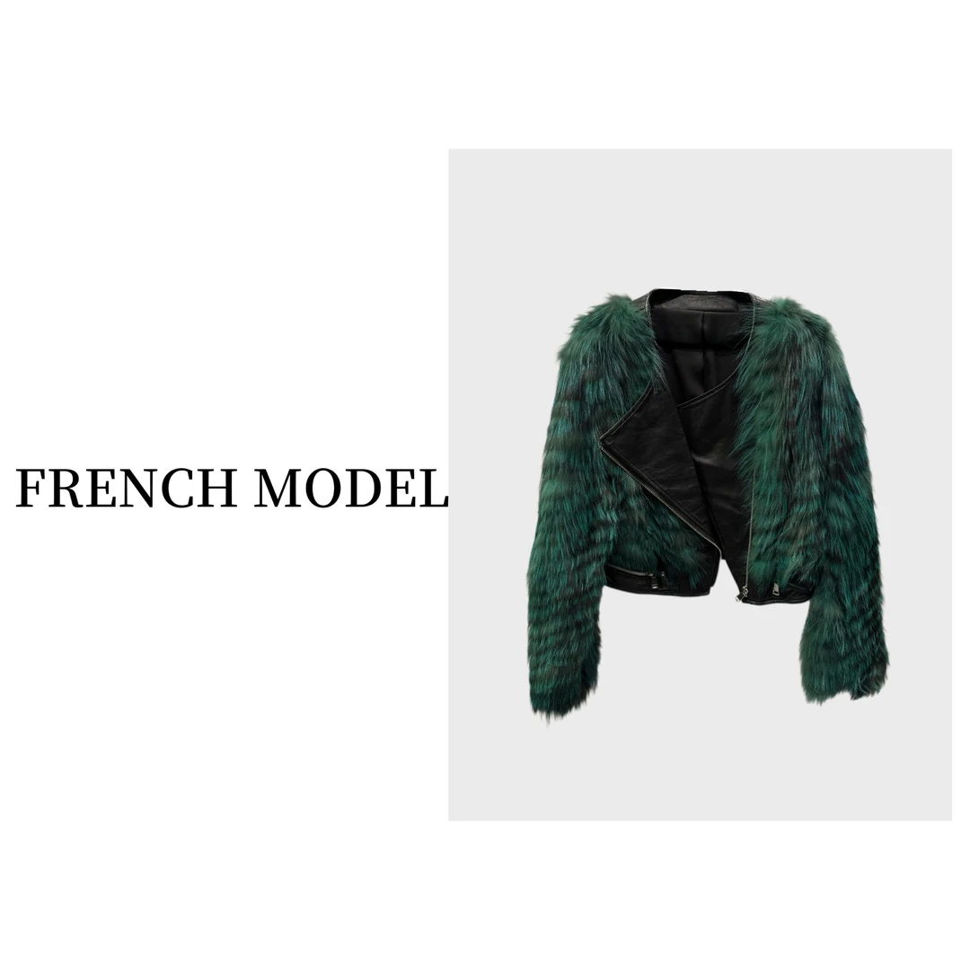 法模FRENCH MODEL . 2024冬季拼皮拉链设计师草外套女装 71150653