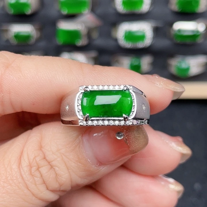 翡翠戒指银S925镶嵌编号0036没运费险