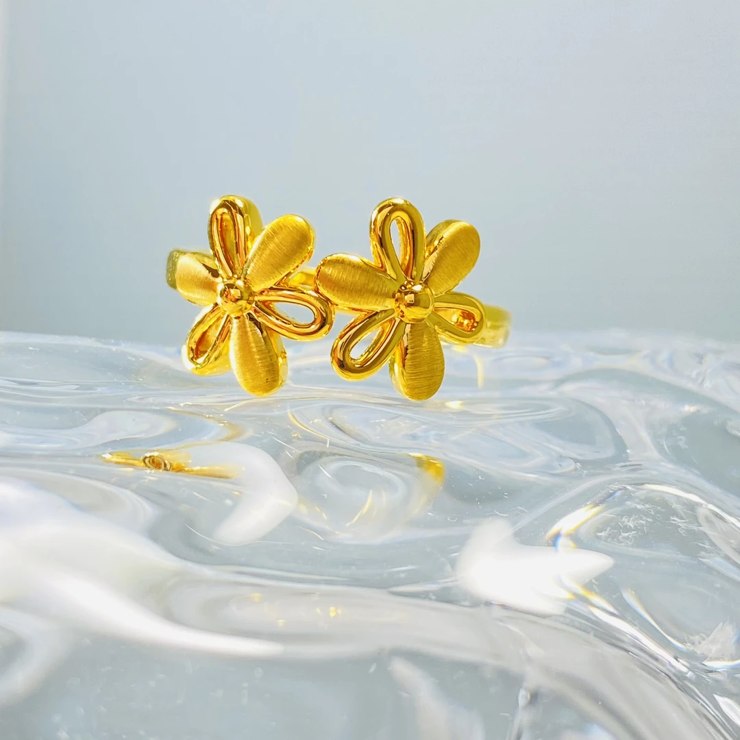 足金999 黄金双生小雏菊戒指 山茶花11# 1.03