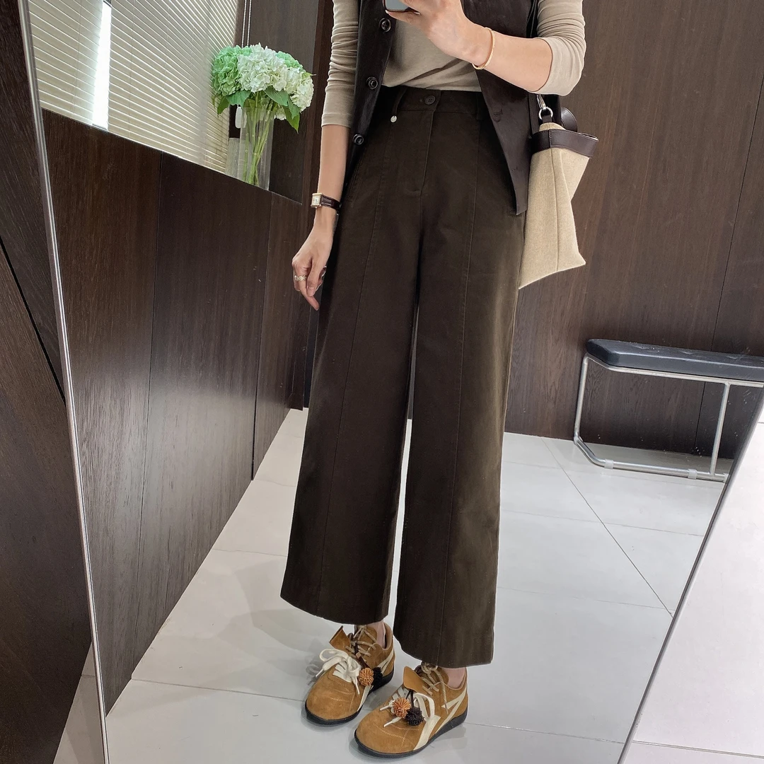 IMFLY金小金自制女装 休闲裤DYK2778早秋复古高腰直筒女士裤子