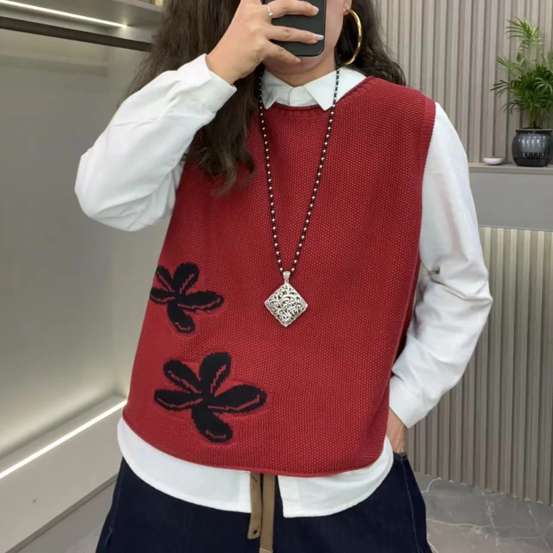 春季新款圆领提花休闲百搭针织韩版套头马甲女