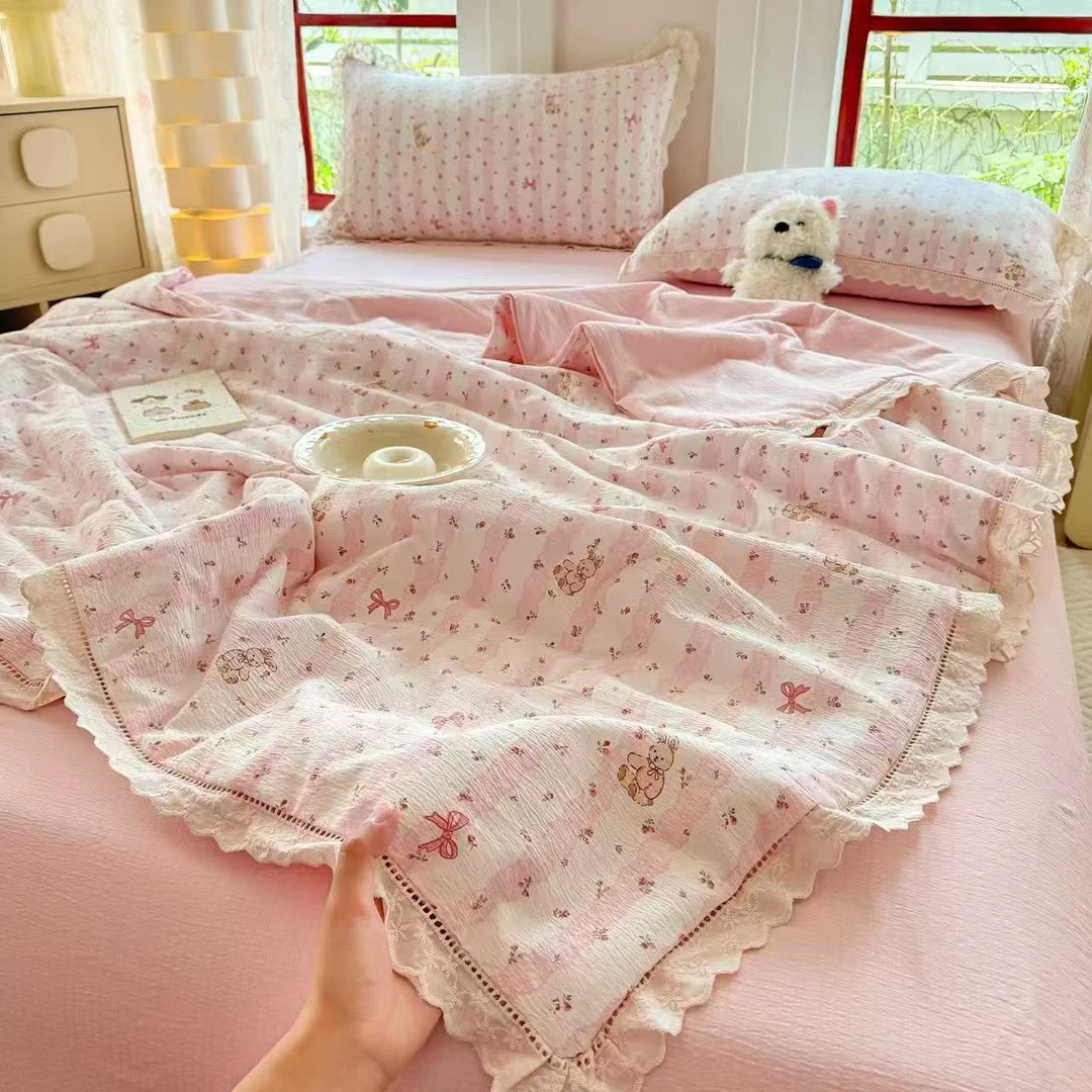 小清新蕾丝边夏凉被四件套