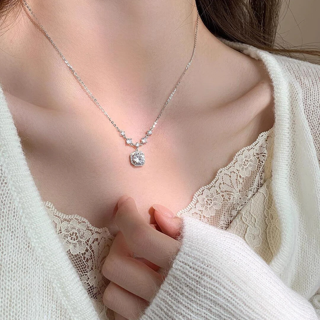 闪钻轻奢方钻项链小众设计高级感锁骨链精致饰品A254