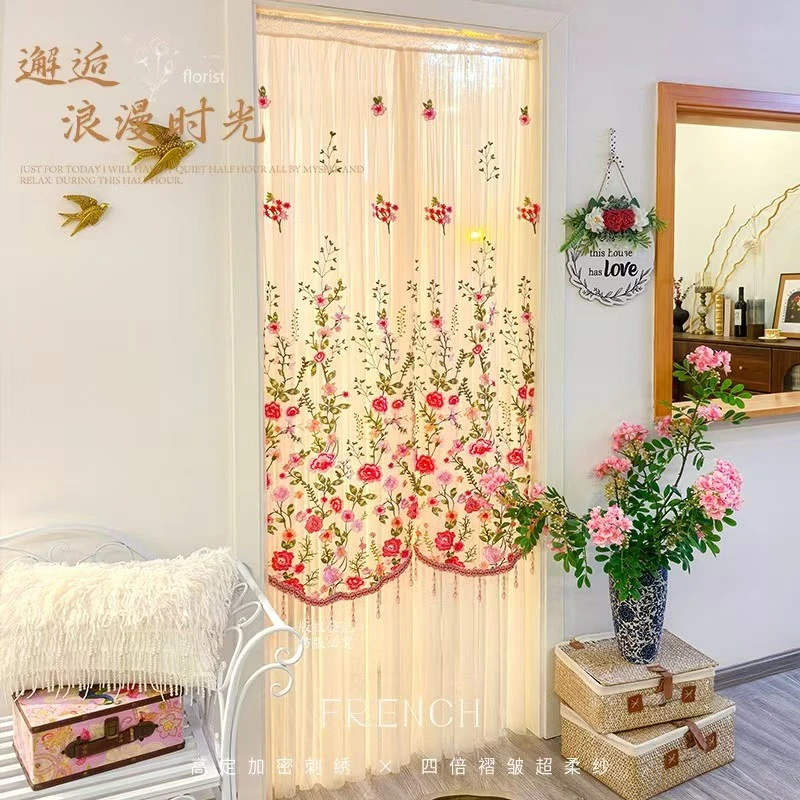 【香奢佳人】氛围感长款门帘花卉隔断帘高级感免打孔蕾丝防蚊纱帘
