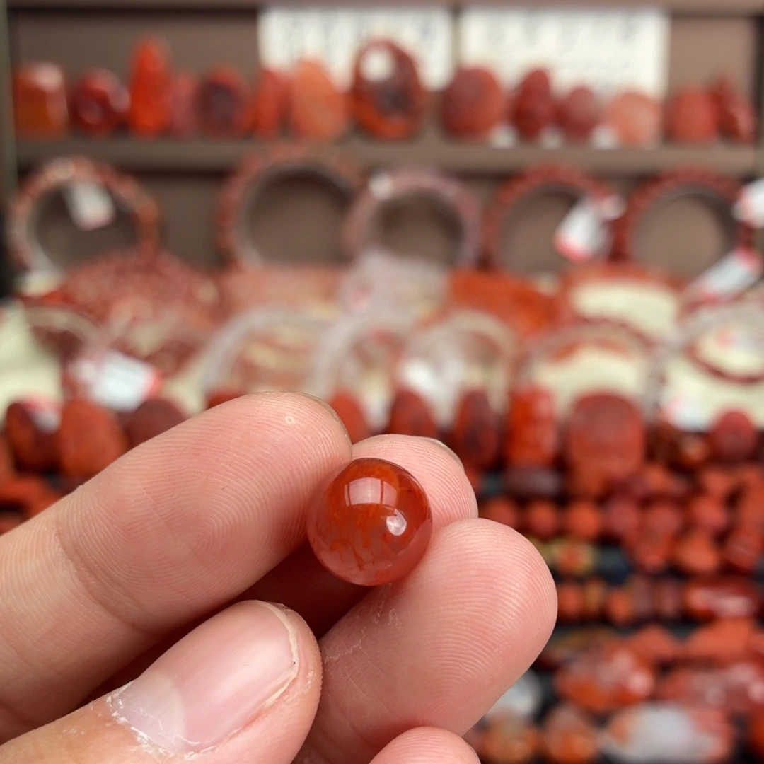 南红玛瑙未镶嵌颈饰火焰纹圆珠10+