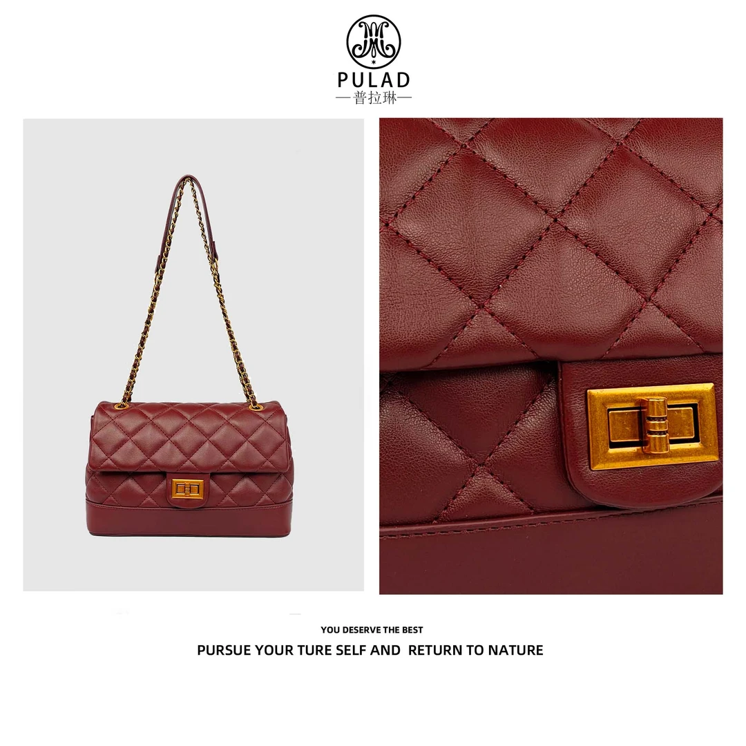 新款时髦定制经典菱格纹链条手提百搭斜挎包8015