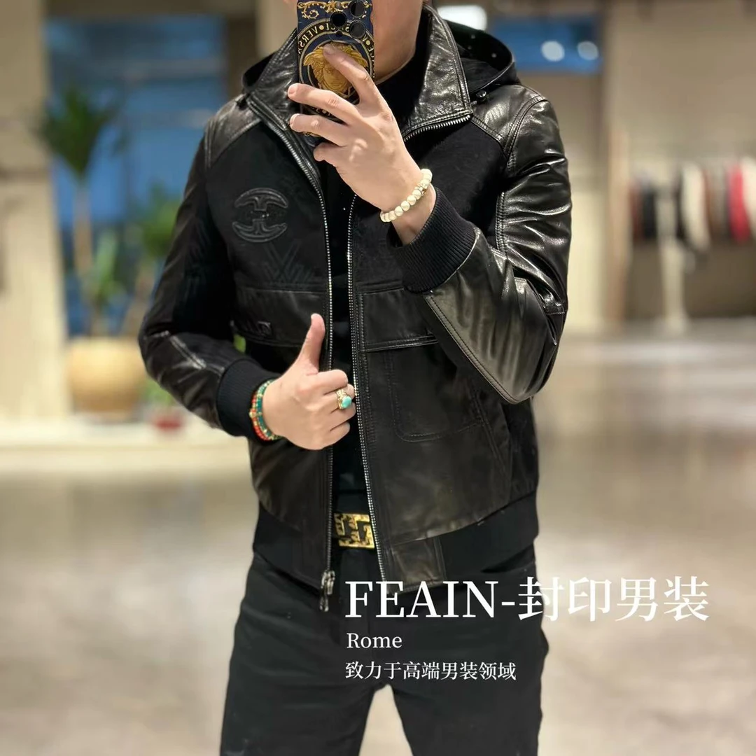 【山羊皮拼接】高端定制帽子可拆卸山羊皮拼接男士羽绒服27637