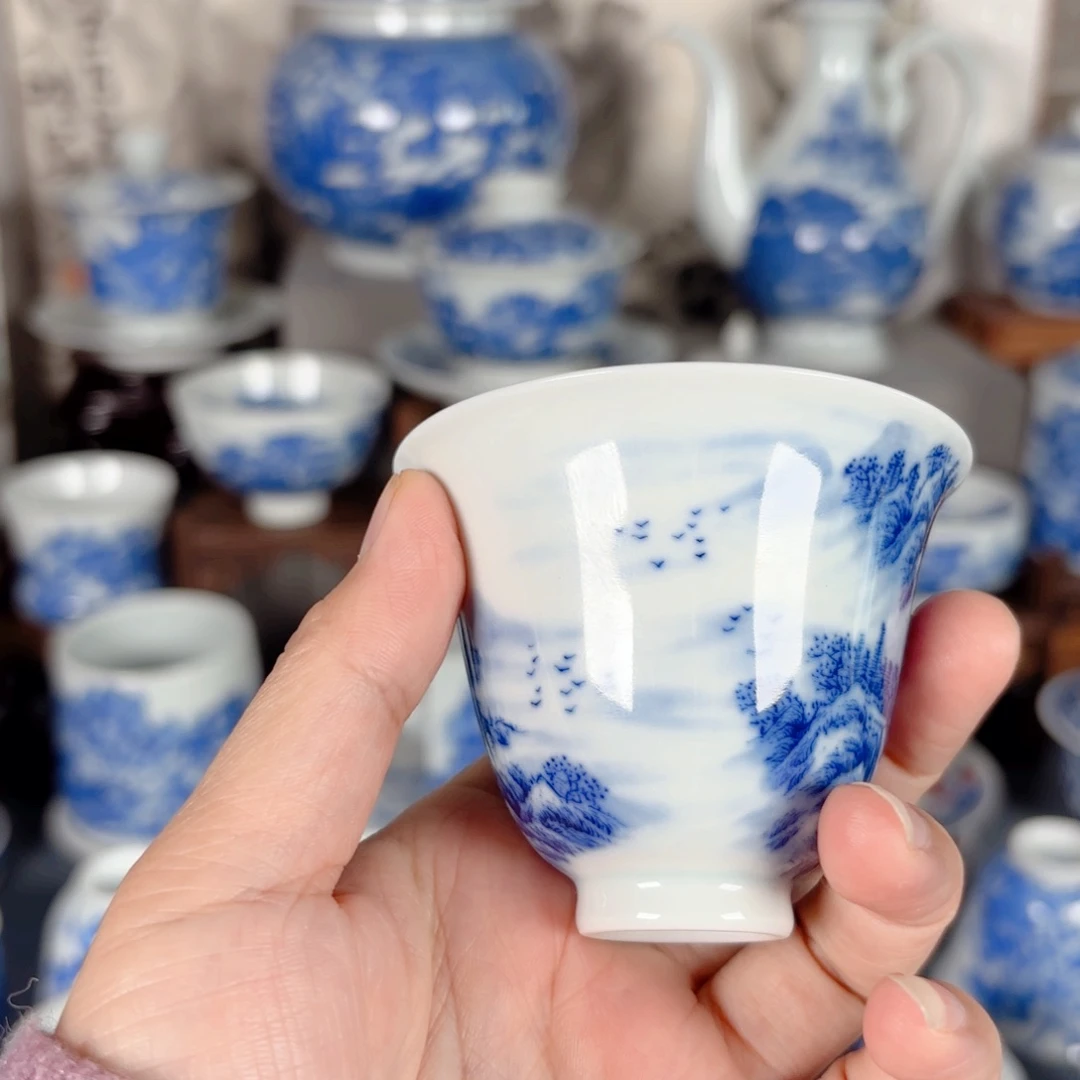 @***然青花瓷器手绘作品陶瓷杯