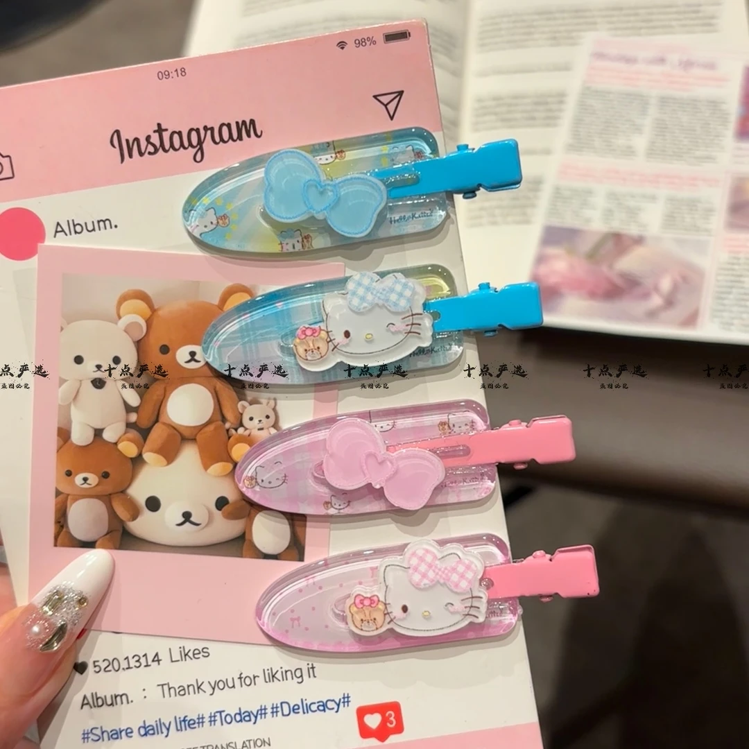 粉蓝双层kt猫无痕发夹甜美少女心刘海卡通ins侧边鸭嘴夹超萌发饰