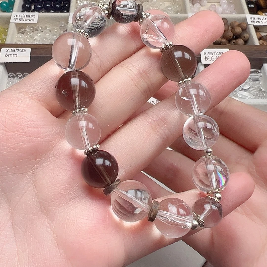 烟晶银S925镶嵌手链