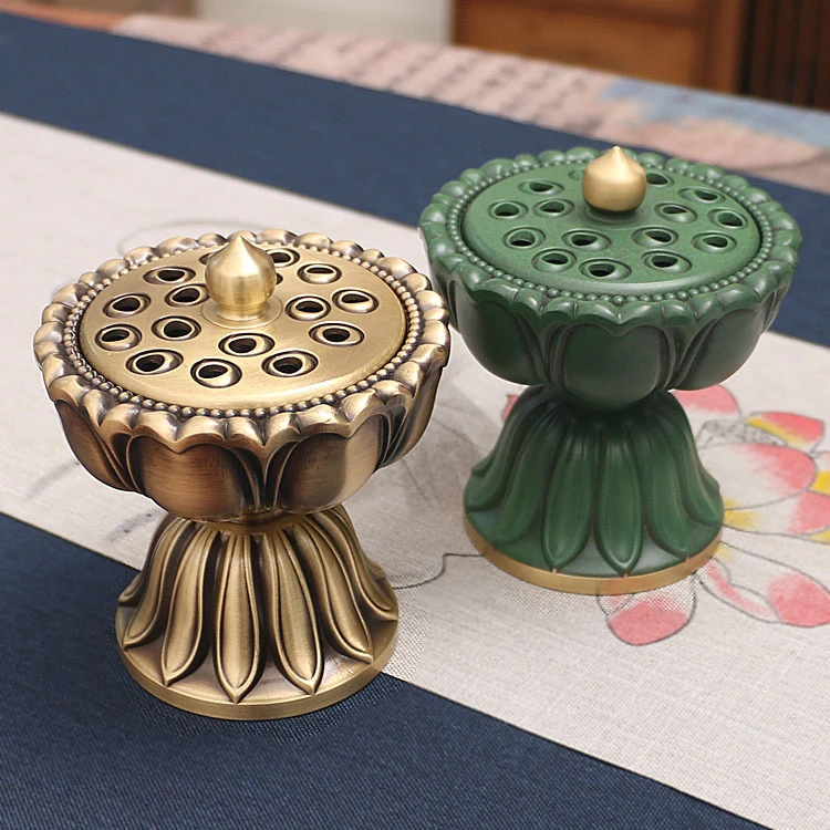 禅意莲花铜香炉熏香炉家用室内盘香炉仿古香篆炉宝莲灯檀香炉摆件