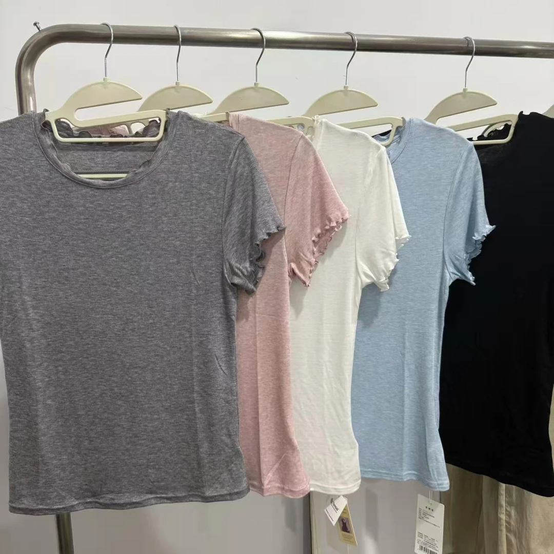 25211-1天丝羊毛木耳边短袖夏季休闲舒适时尚潮流女短袖