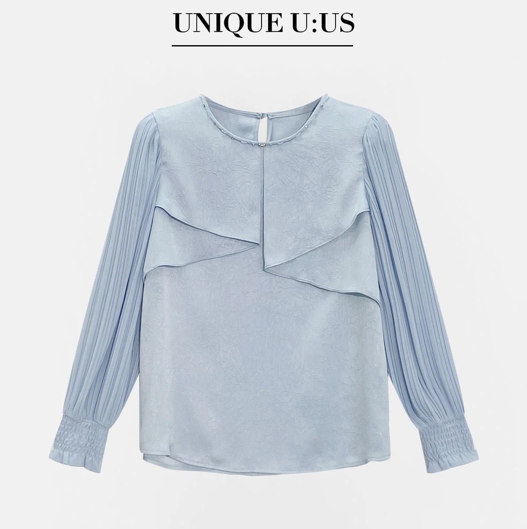 【林雪雪】蓝花漫野新款高级蓝色显白绝美显瘦遮肉百搭衬衫256291