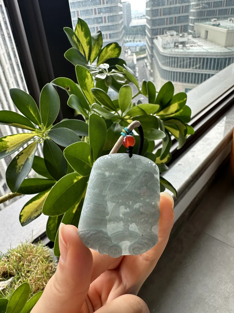 翡翠A货 山水无事牌