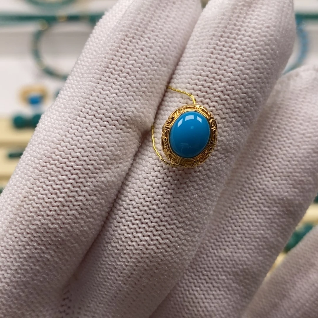 18K金镶嵌绿松石珠宝奇石背云9.5mm