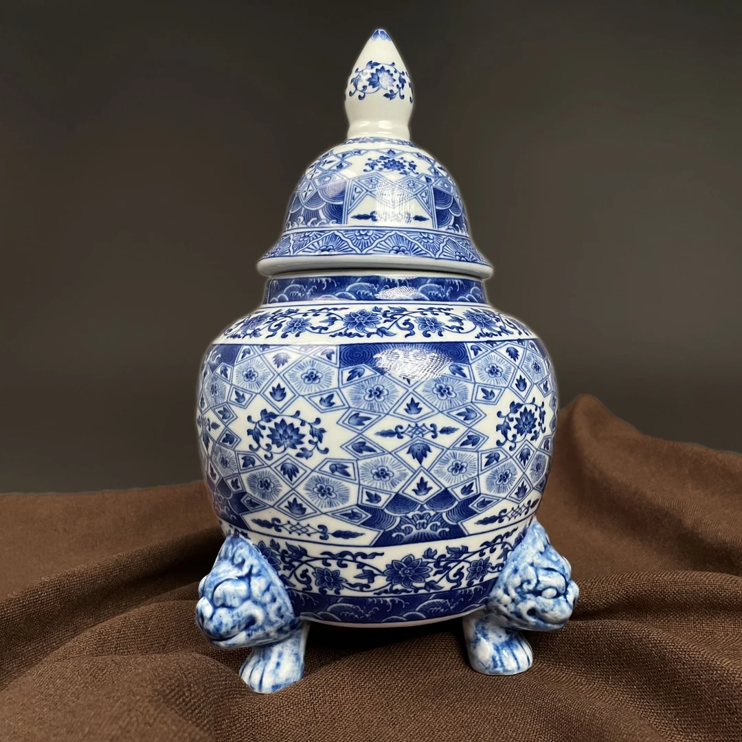 WN/问泥景德镇陶瓷青花缠枝莲茶叶罐家用防潮客厅玄关茶室摆件