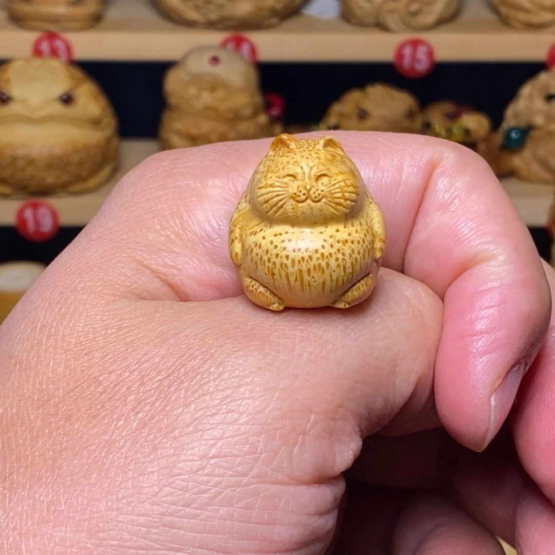 竹竹根雕可爱俏皮小猫咪