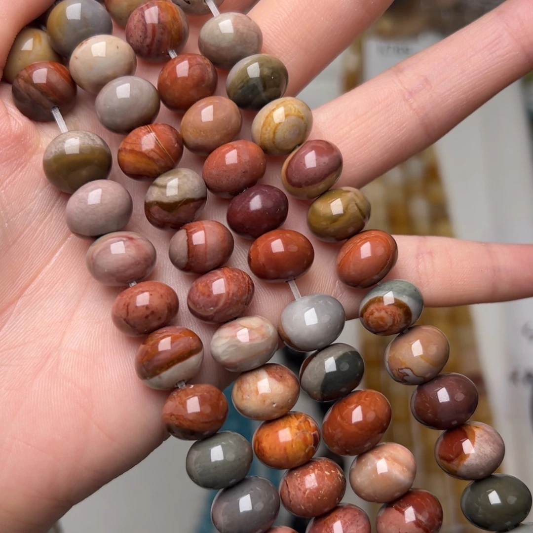 玛瑙/玉髓合金珠宝半成品K790。12.5mm天然阿拉善算盘珠一条