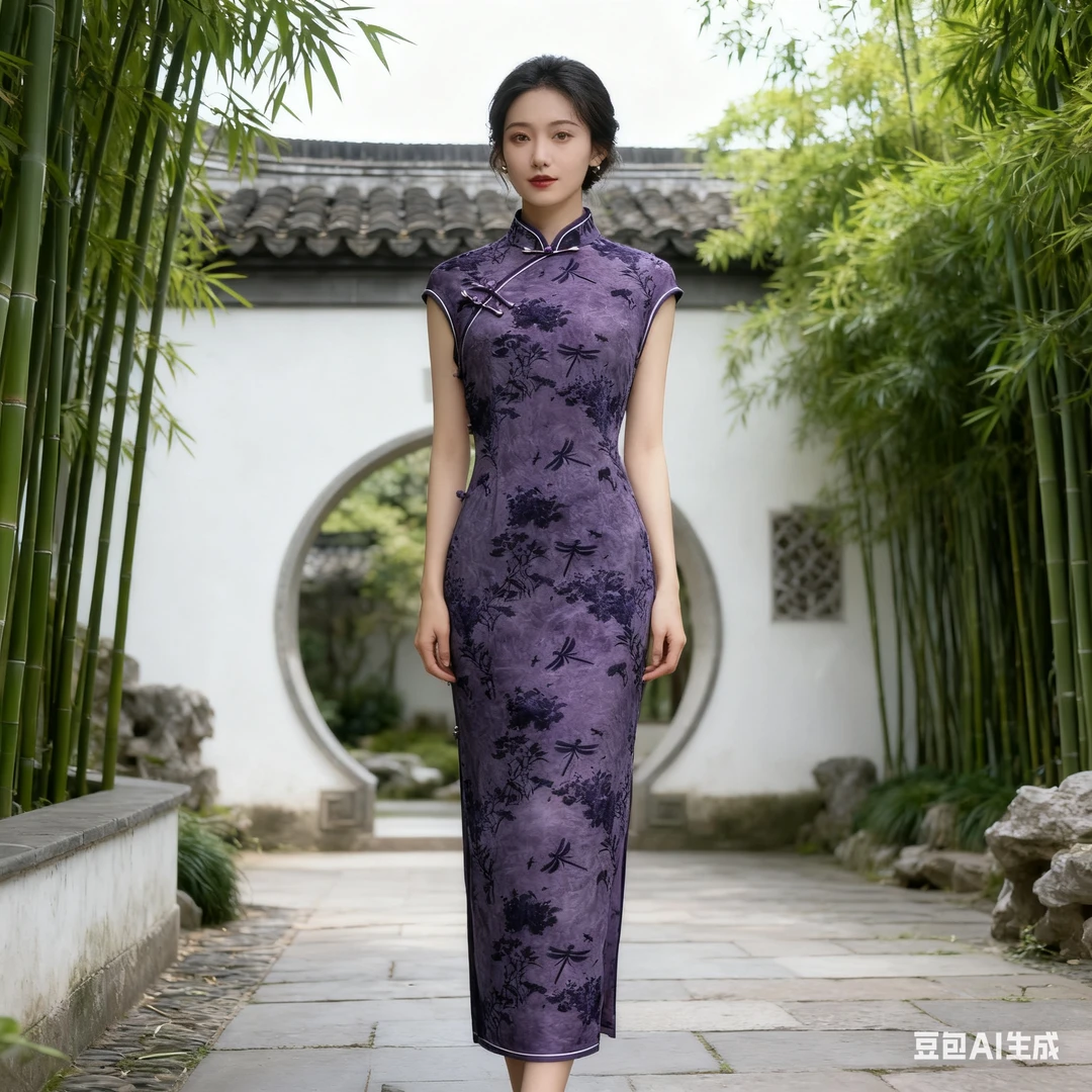 【紫蜻蜓】上上喜单层凉爽复古网红时尚修身长旗袍