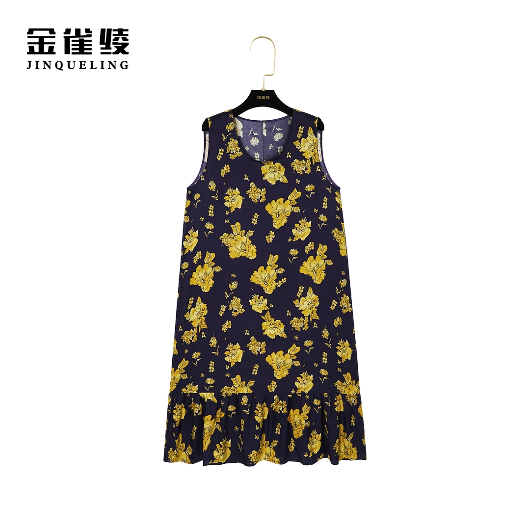 金雀绫【紫荆花开】桑蚕丝时尚百搭气质设计师款连衣裙AL6216