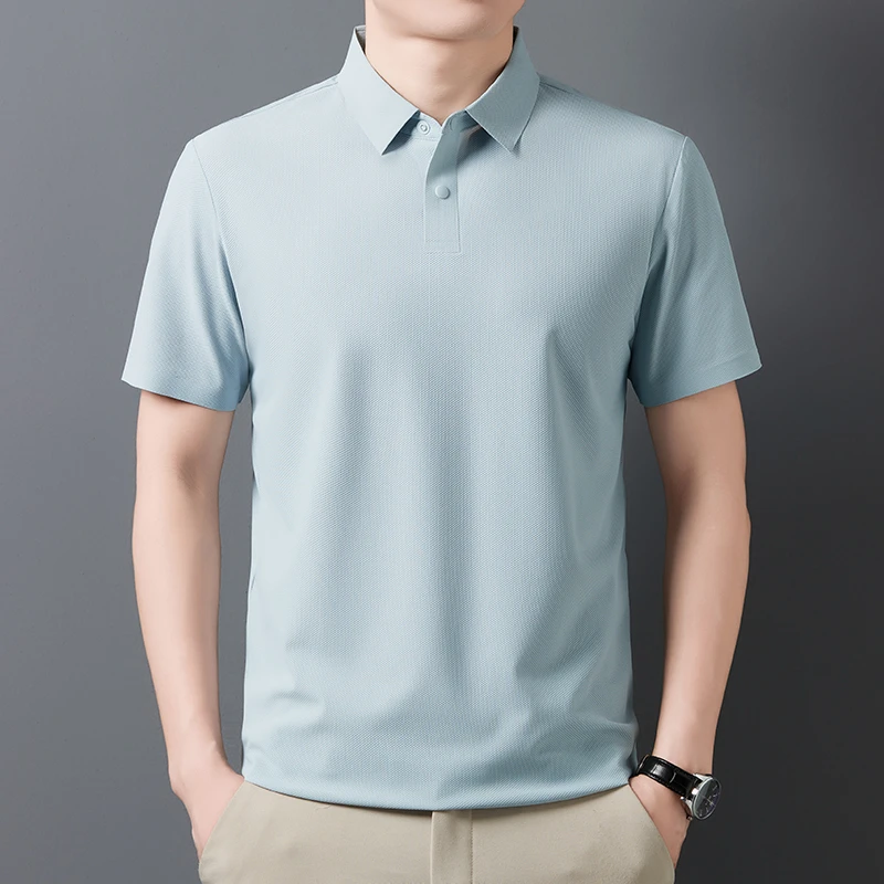夏季男士纯色翻领短袖T恤透气凉感商务休闲青中年POLO衫抗皱免烫