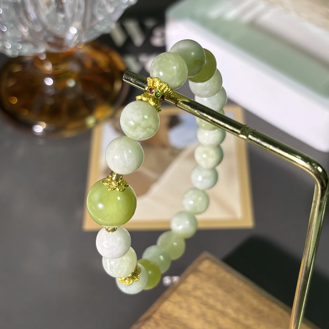 青提小蛋糕岫玉蛇纹石质玉手串国风渐变百搭气质