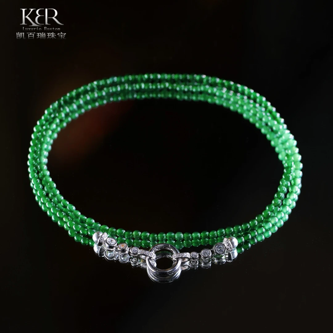 凯百瑞新款S925银天然A货冰种满绿翡翠项链 KBR0108002