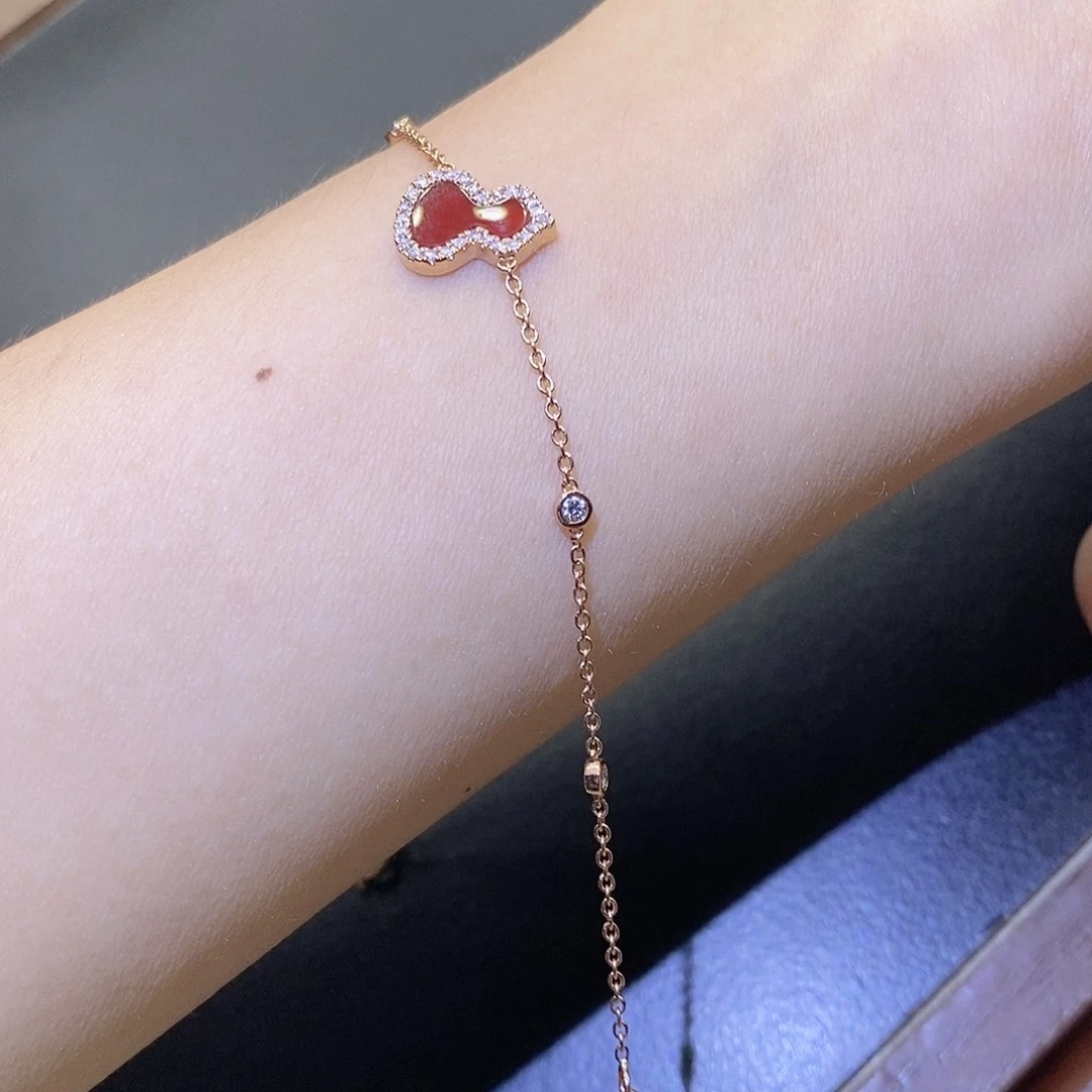 手链18K金镶嵌钻石红葫芦k玫玛瑙