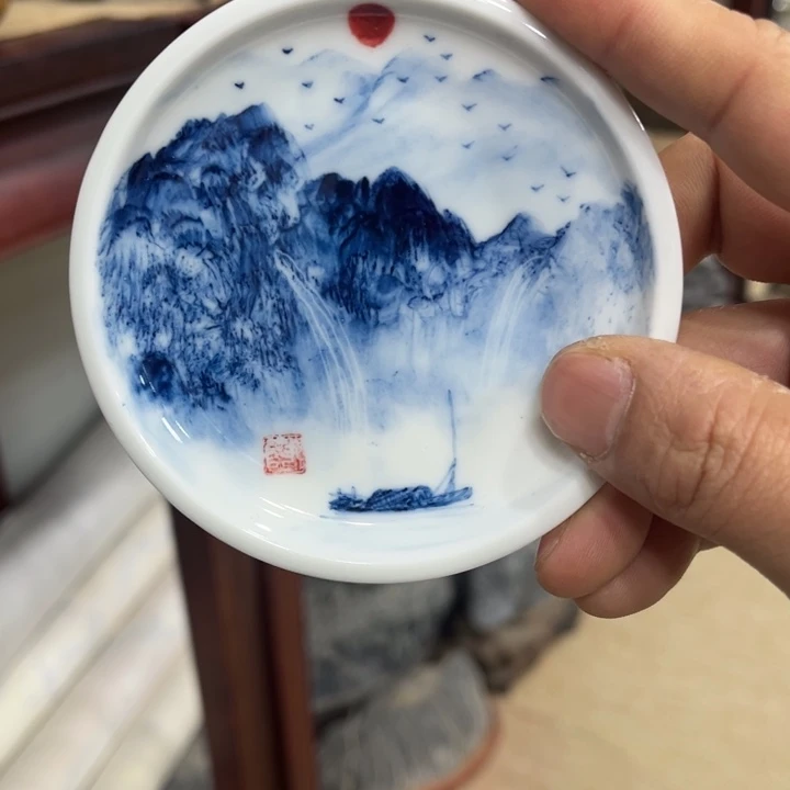辟*手绘青花釉下茶杯垫