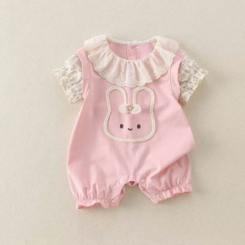 婴儿夏装连体衣薄款夏季衣服新生公主宝宝满月百天超萌短袖哈衣