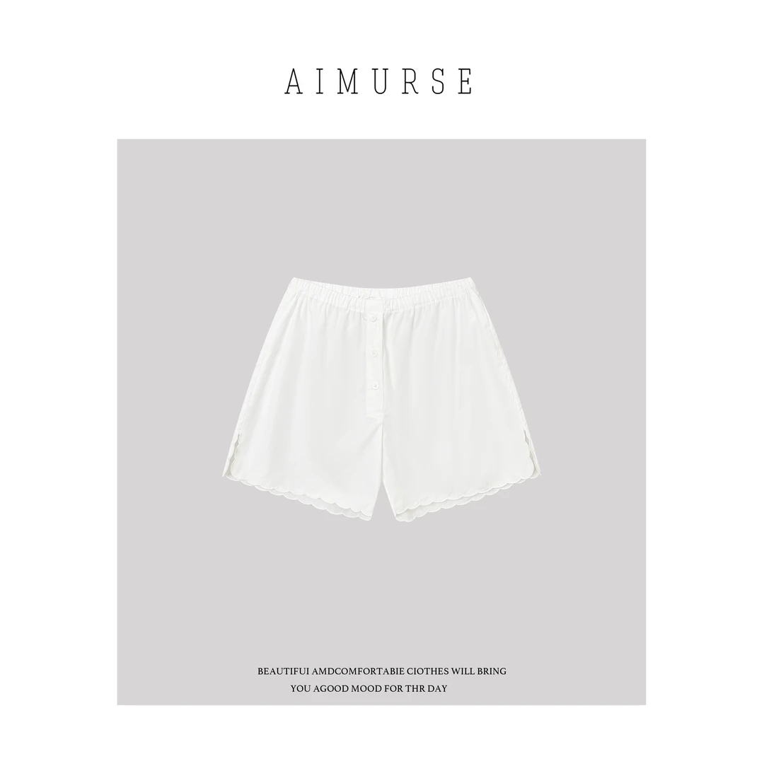 AIMURSE【空白格】小众设计师 松紧腰花边裤脚百搭休闲短裤 AM6952