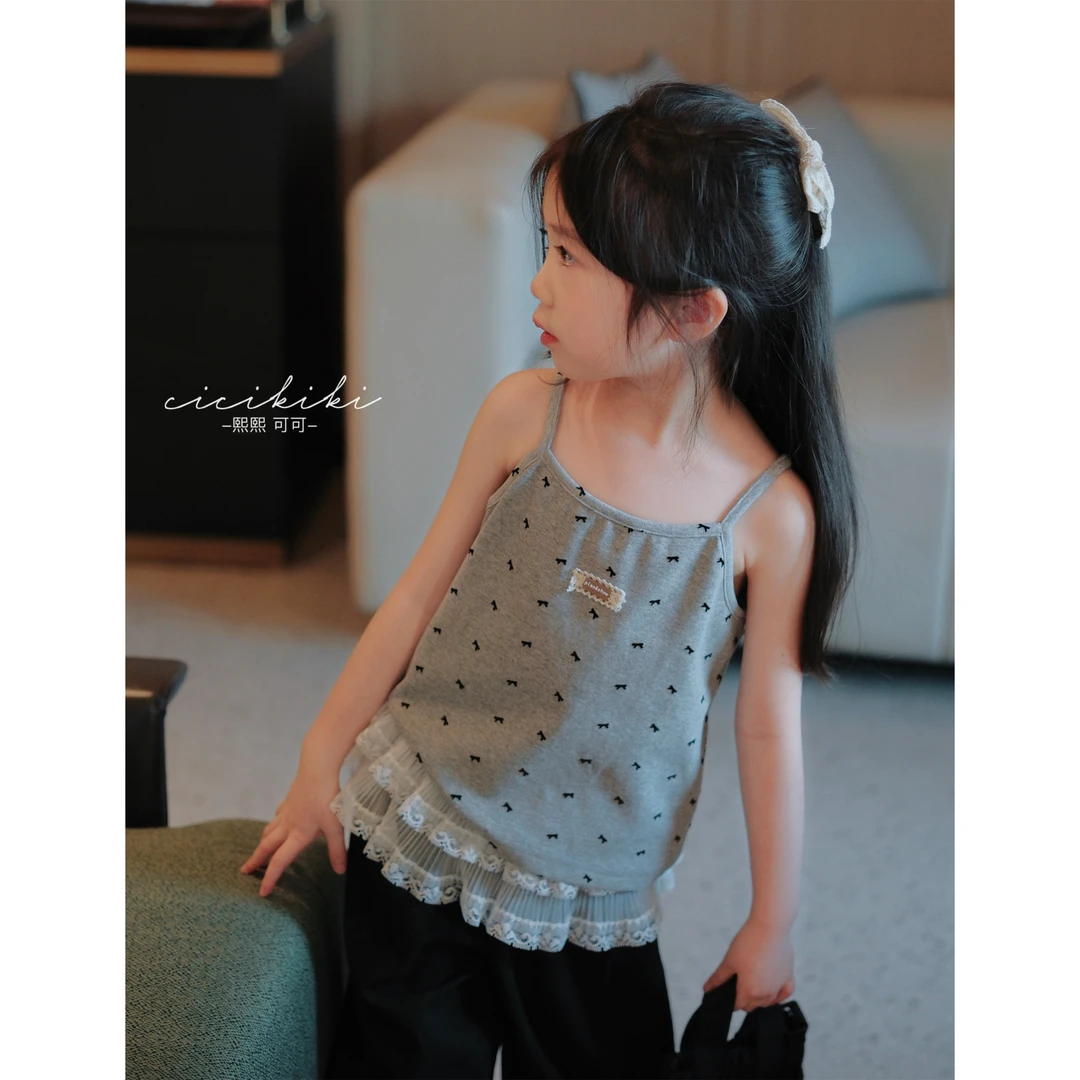 【小巴黎】2025女童新款夏季韩版豹纹蝴蝶结儿童吊带熙熙可可DD2501