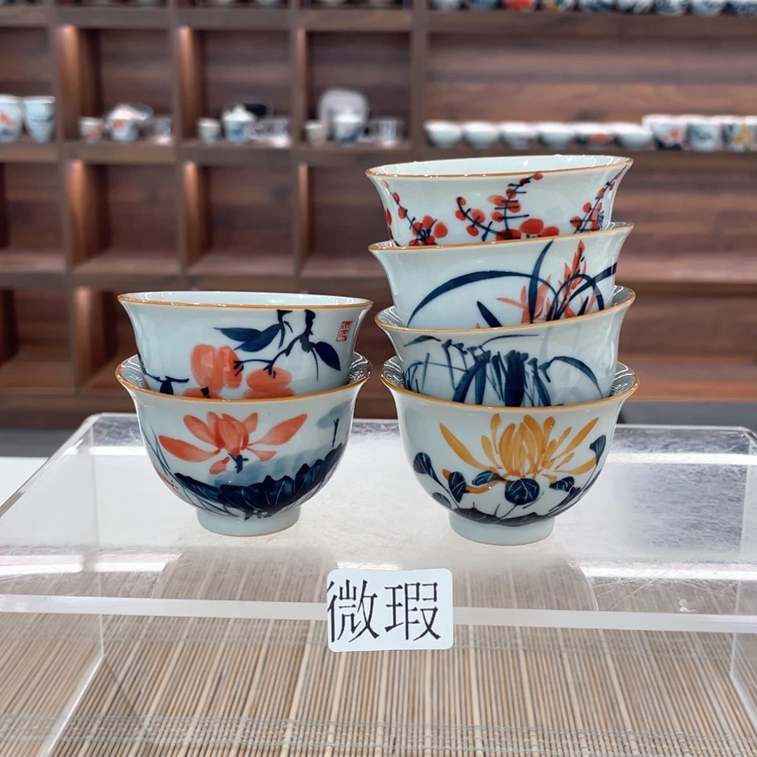 釉下手绘茶具微瑕
