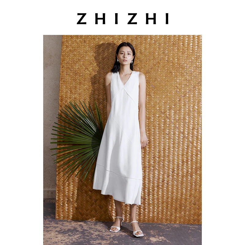 致知 荷叶杯 V领无袖连衣裙女2025年夏季新款法式ZZ2EMWLQ034