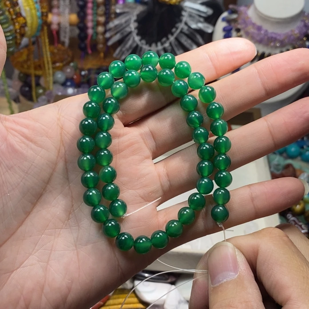 以***七未镶嵌,绿玛瑙8mm,石英质玉