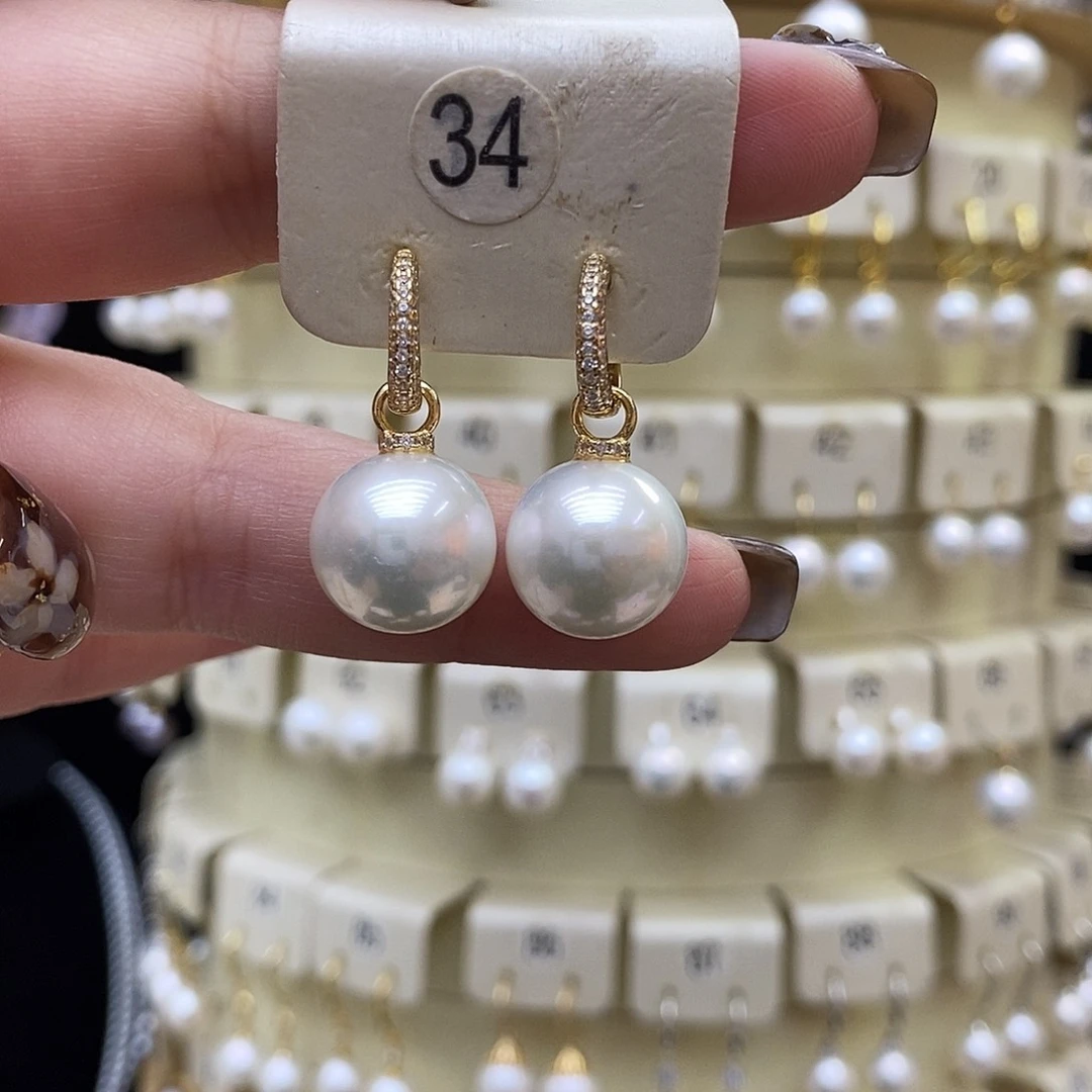 耳饰银S925镶嵌淡水珍珠